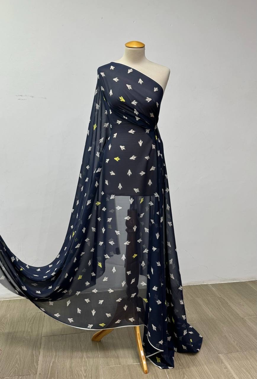 Шелк шифон/синий,белый,желтый шир 140 см