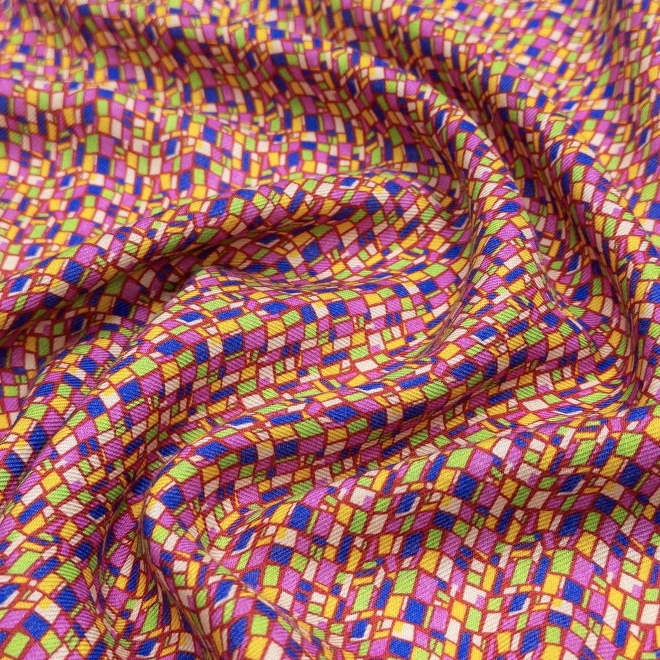 плательная розовые синие жёлтые белые зелёные квадратики кашемир шёлк ш.145